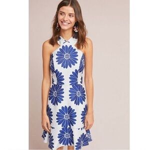 NWT Anthropologie Hutch Twiggy Floral Halter Dress Blue & White